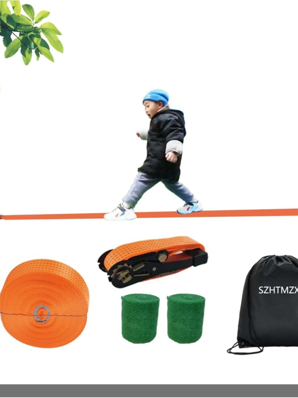 65ft Ninja Slackline Kit Ratchet System Tree protector 500 capital LBS